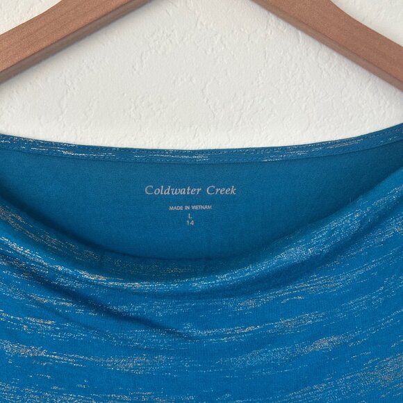 Coldwater Creek Top Womens Large Blue Metallic Striped Swoop Neck Shirt L - Picture 7 of 7